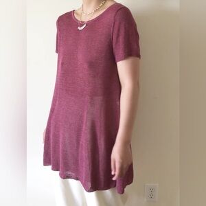 Eileen Fisher Short Sleeve Linen Blend Knit Top Blouse sz S Small Petite